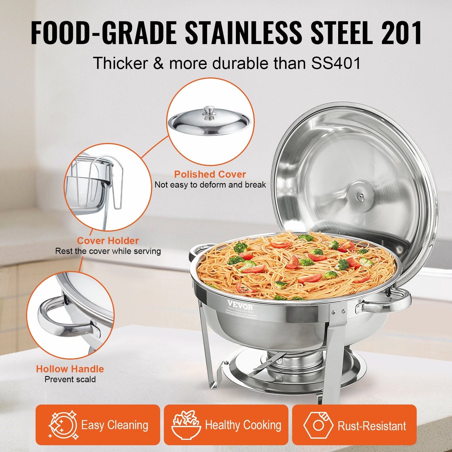 Stainless Steel 5.38L Buffet Set - 4 Pack, Round Chafing Dishes for Catering