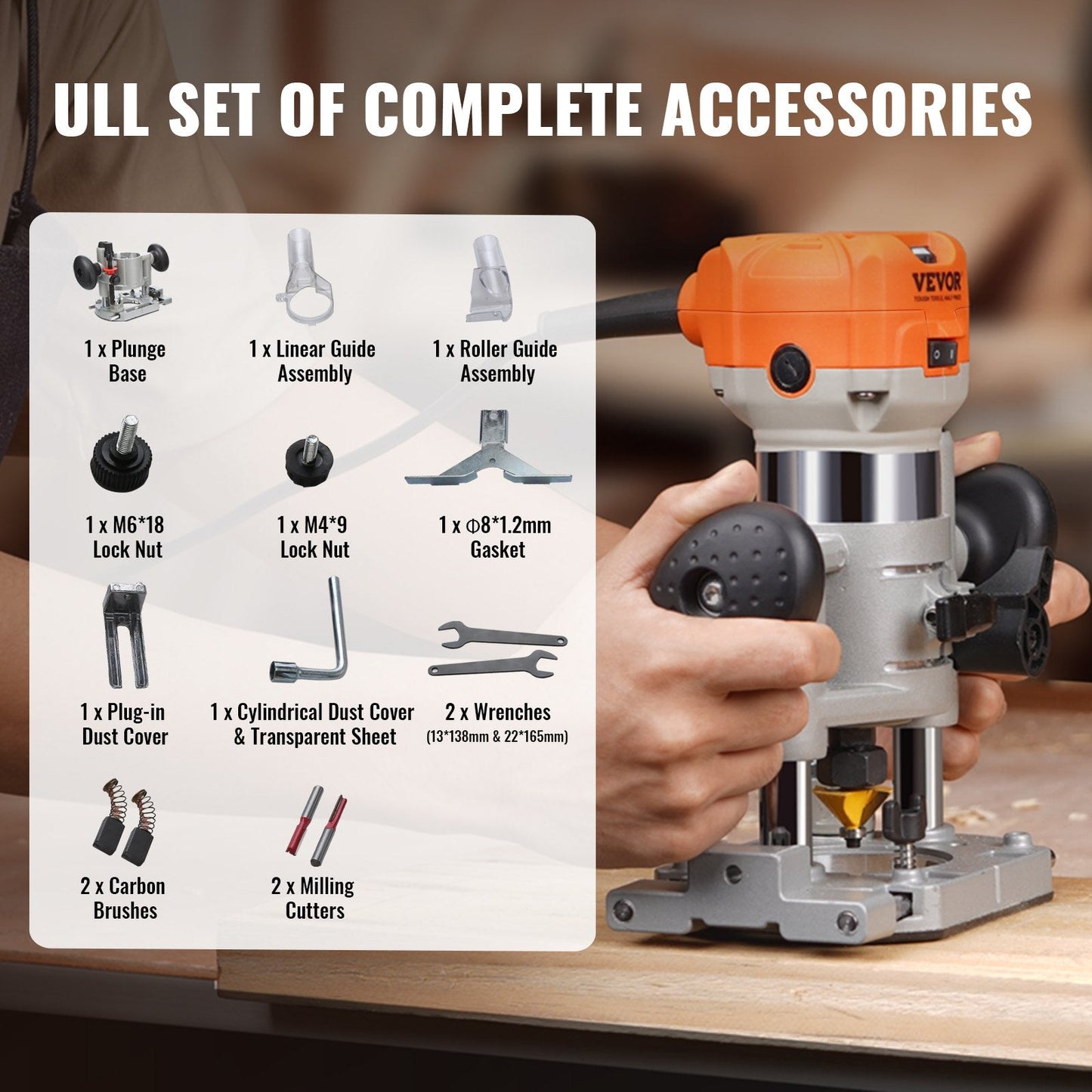 Compact 800W Wood Router Combo Tool with Plunge & Fixed Base, 6 Speeds