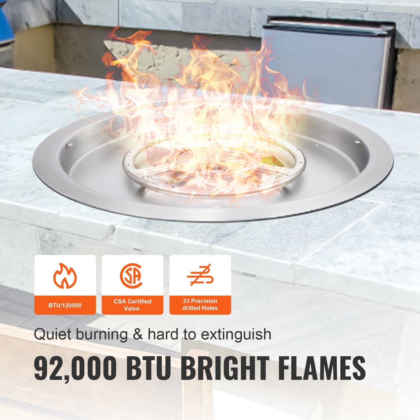 VEVOR 19 inch Round Drop-in Fire Pit Pan, Stainless Steel Fire Pit Burner, Natural