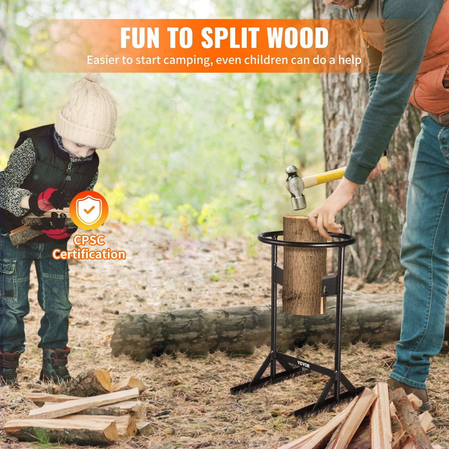 VEVOR Firewood Kindling Splitter, 9''x17'' XL Wood Splitter, Unique V-Shaped Finger-Safety