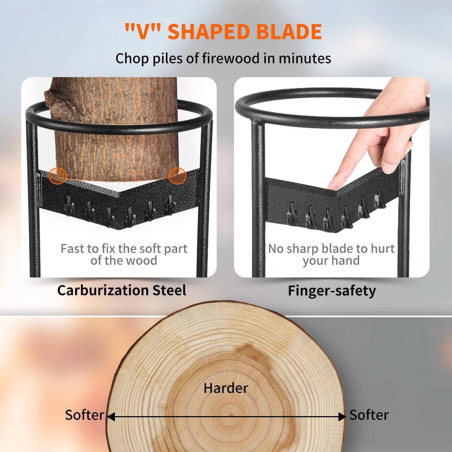 VEVOR Firewood Kindling Splitter, 9''x17'' XL Wood Splitter, Unique V-Shaped Finger-Safety