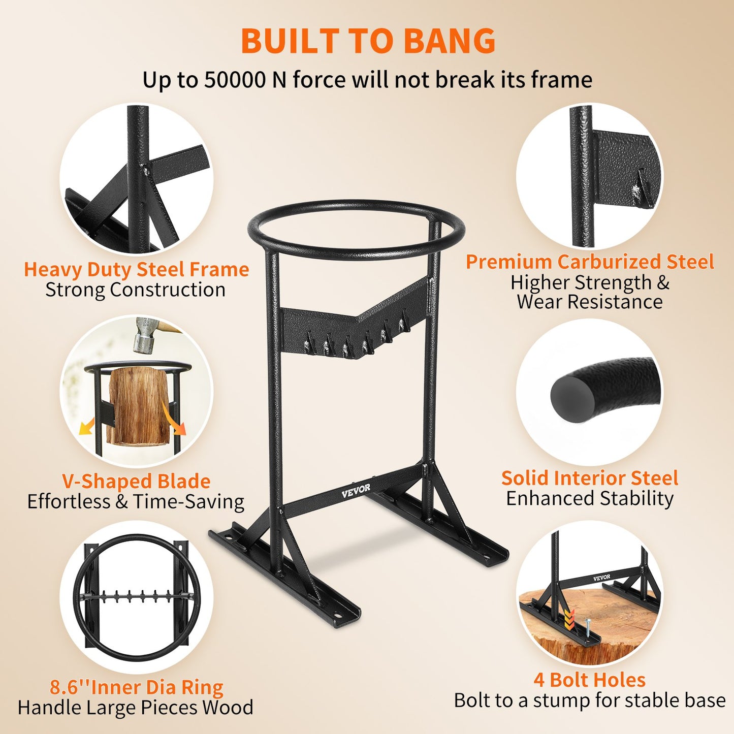 VEVOR Firewood Kindling Splitter, 9''x17'' XL Wood Splitter, Unique V-Shaped Finger-Safety