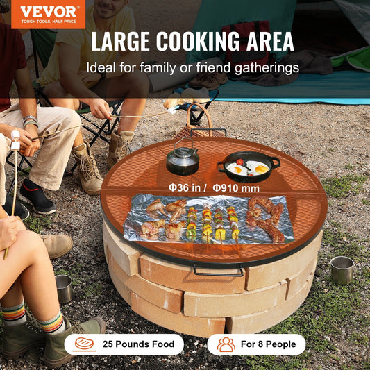 Heavy-duty Q235 steel campfire grill grate supports up to 44 pounds of cookware and food