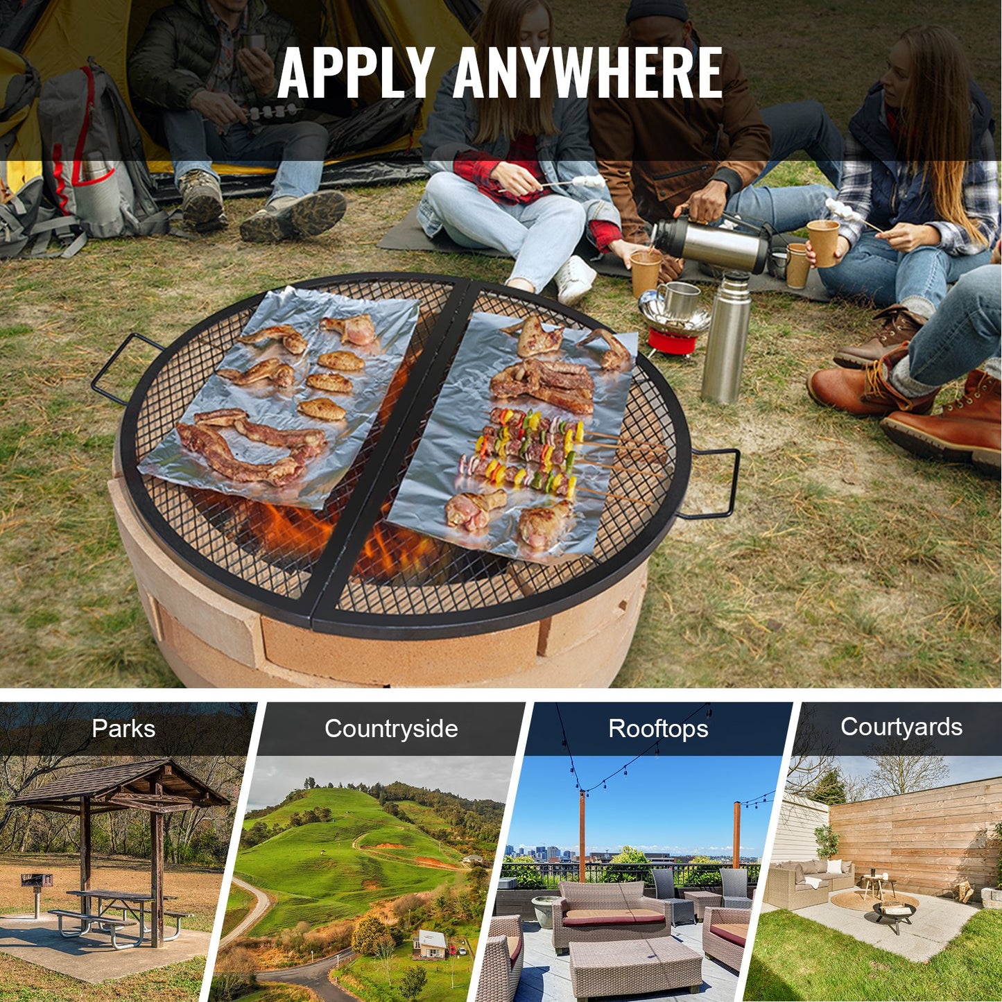 VEVOR X-Marks Fire Pit Grill Grate, Foldable Round Cooking Grate, Heavy Duty Steel