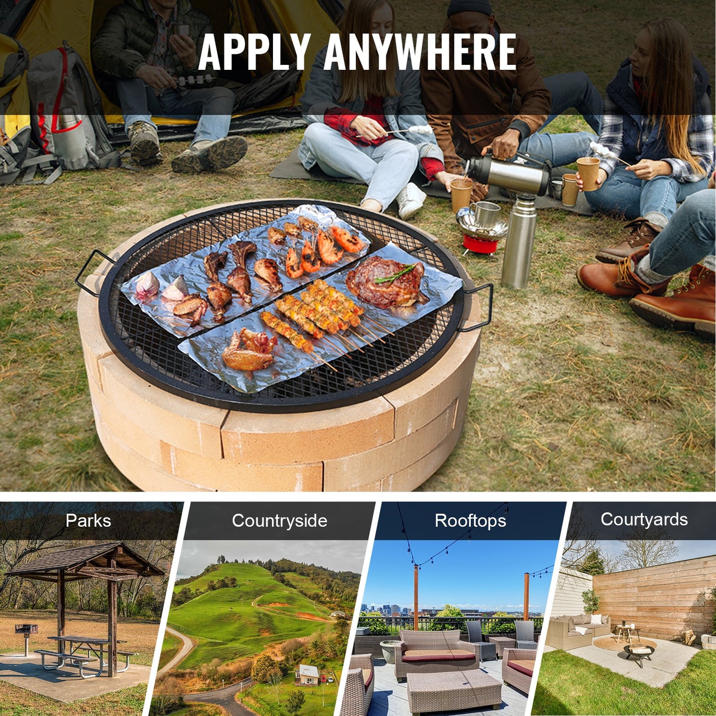 VEVOR X-Marks Fire Pit Grill Grate, Round Cooking Grate, Heavy Duty Steel Campfire