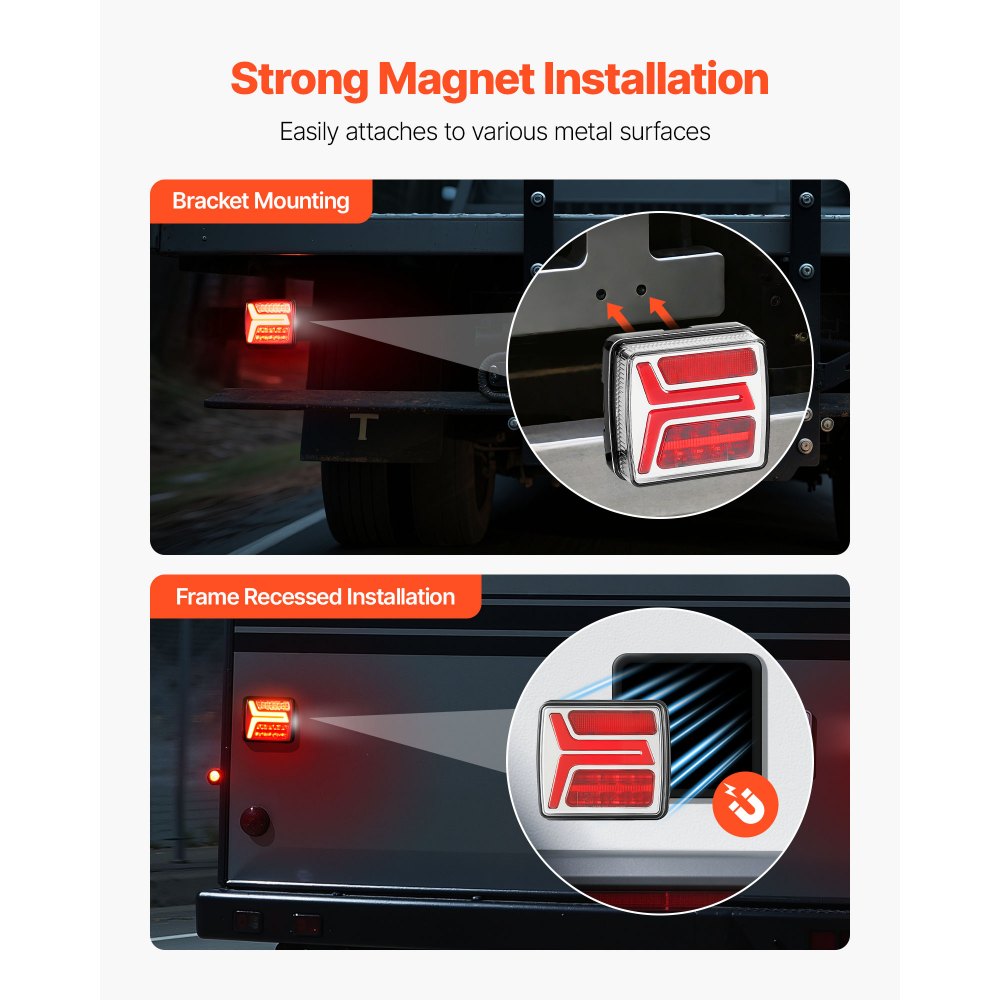 Trailer Lights, 2PCS Square Magnetic LED Trailer Tail Lights Kit with Stop Brake Turn Tail License Lamp, Waterproof Tow Lighting Kit with Wiring Harness for Boat Truck Camper RV Snowmobile Bus