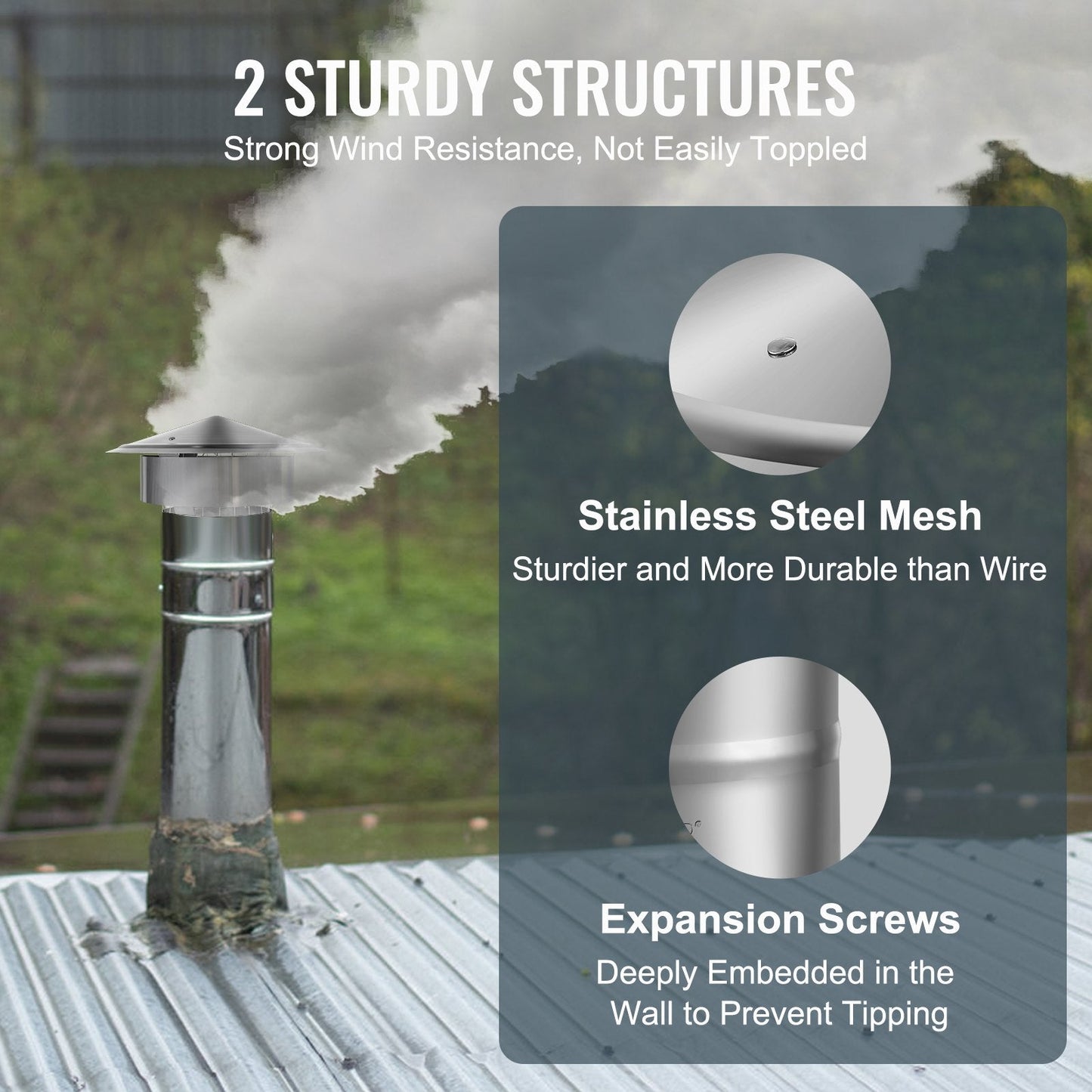Stainless Steel Chimney Cap with Removable Top for Multiple Roofs, 0.15m Diameter