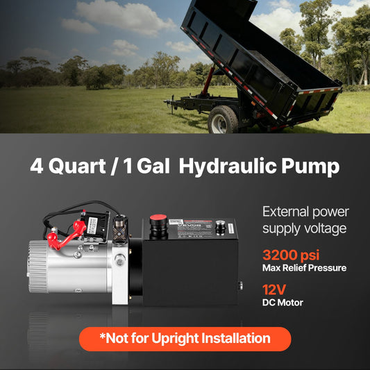 4L Hydraulic Pump, Single Acting Hydraulic Power Unit, 22Mpa Max Relief Pressure, 3.4L/Min Flow Rate, DC12V 1.6KW Hydraulic Power Unit for Dump Trailer Car Lifting (Horizontal Installation)