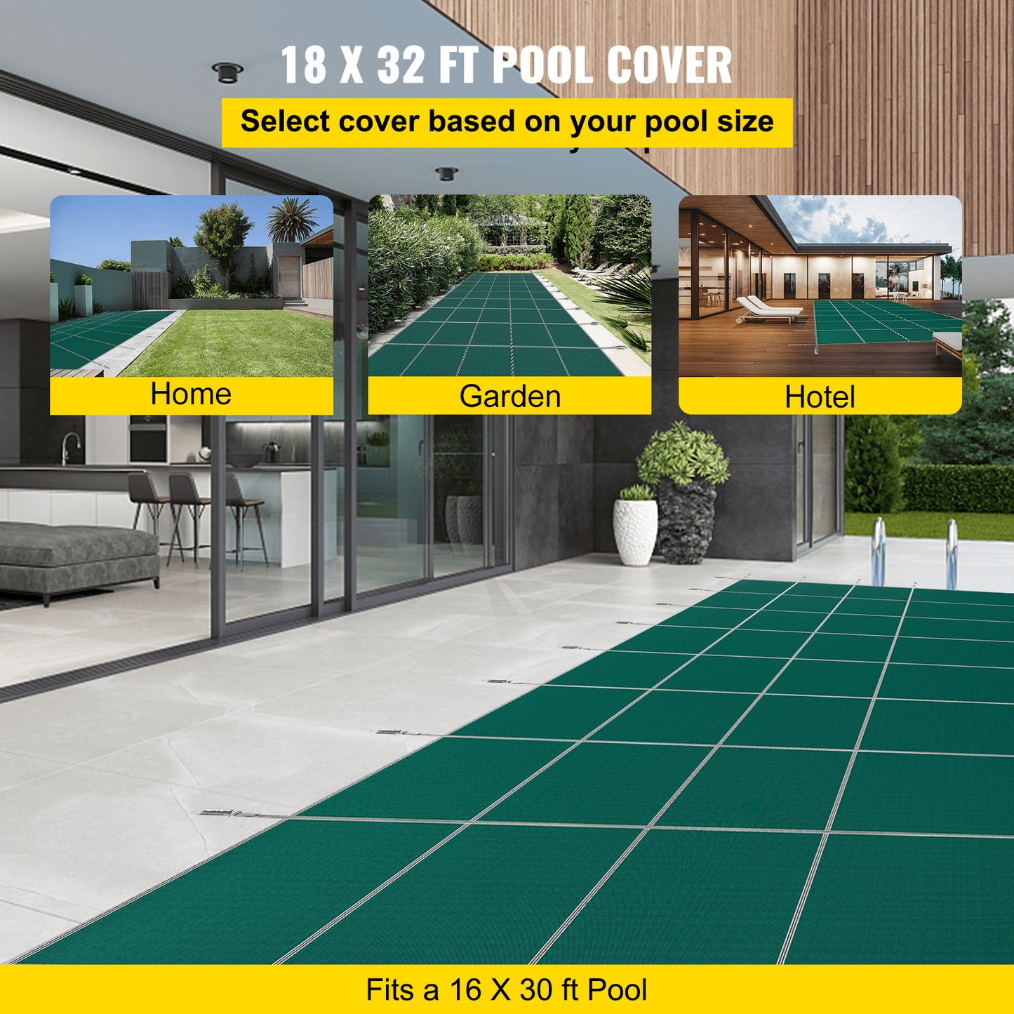 VEVOR Pool Safety Cover Fits 16x30ft Rectangle Inground Safety Pool Cover Green