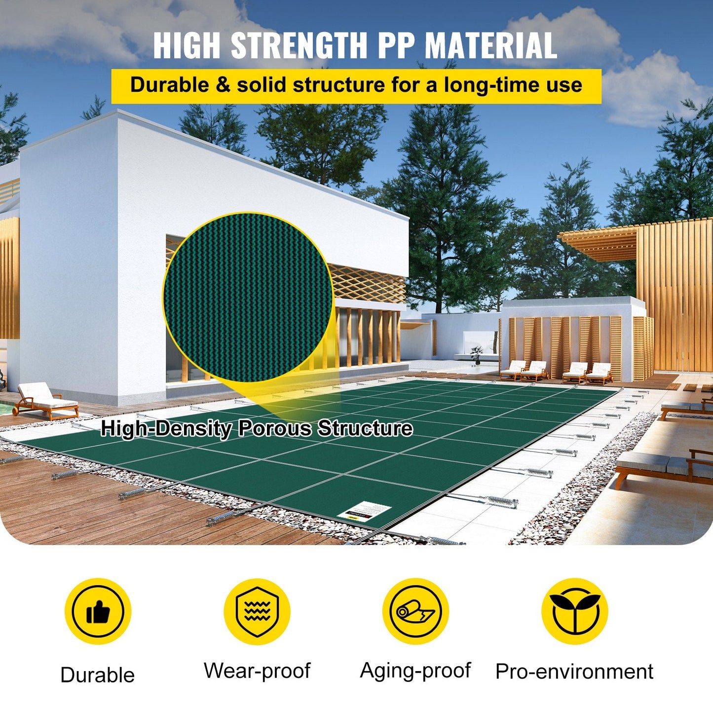 Green Rectangular Safety Mesh Pool Cover 5.5 x 10.4 m for Winter Use