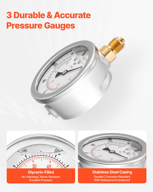 Hydraulic Pressure Test Kit, 10/60/160/400/600 Bar (150/900/2300/6000/9000 PSI), Hydraulic Gauge Kit 5 Gauges 20 Couplings 4 Quick-Release Couplers 3 Hoses for Excavator Construction Machinery