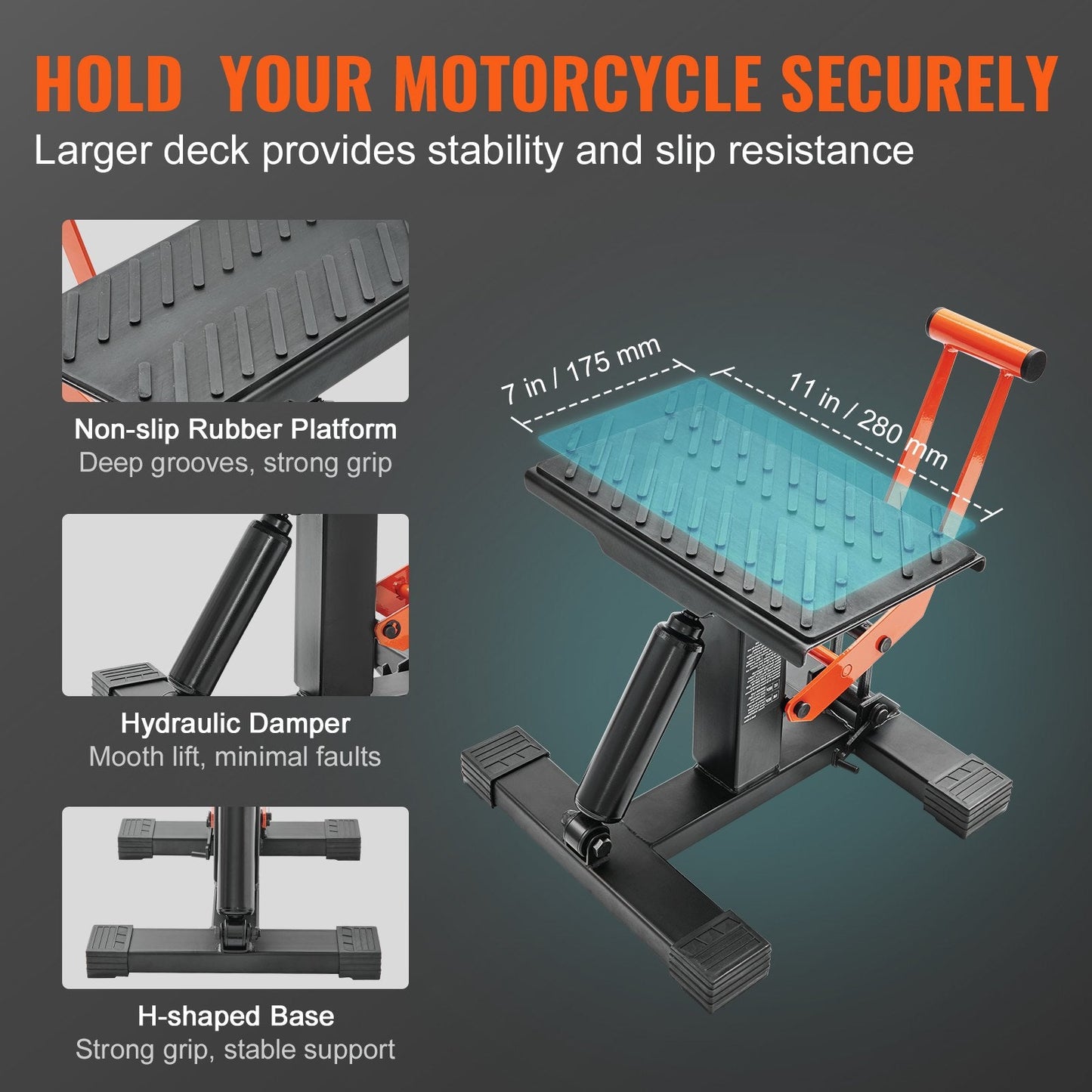 Adjustable Hydraulic Dirt Bike Lift Stand - 200 kg Capacity, 0.25-0.46 m Height