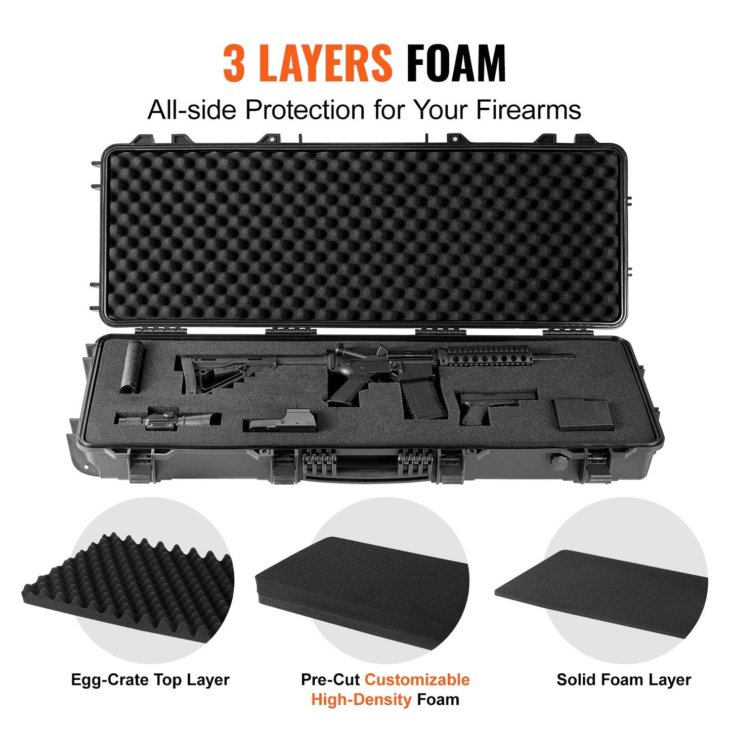Heavy-Duty Rifle Case with Foam, Wheels, Waterproof & Crushproof, 1.07 m