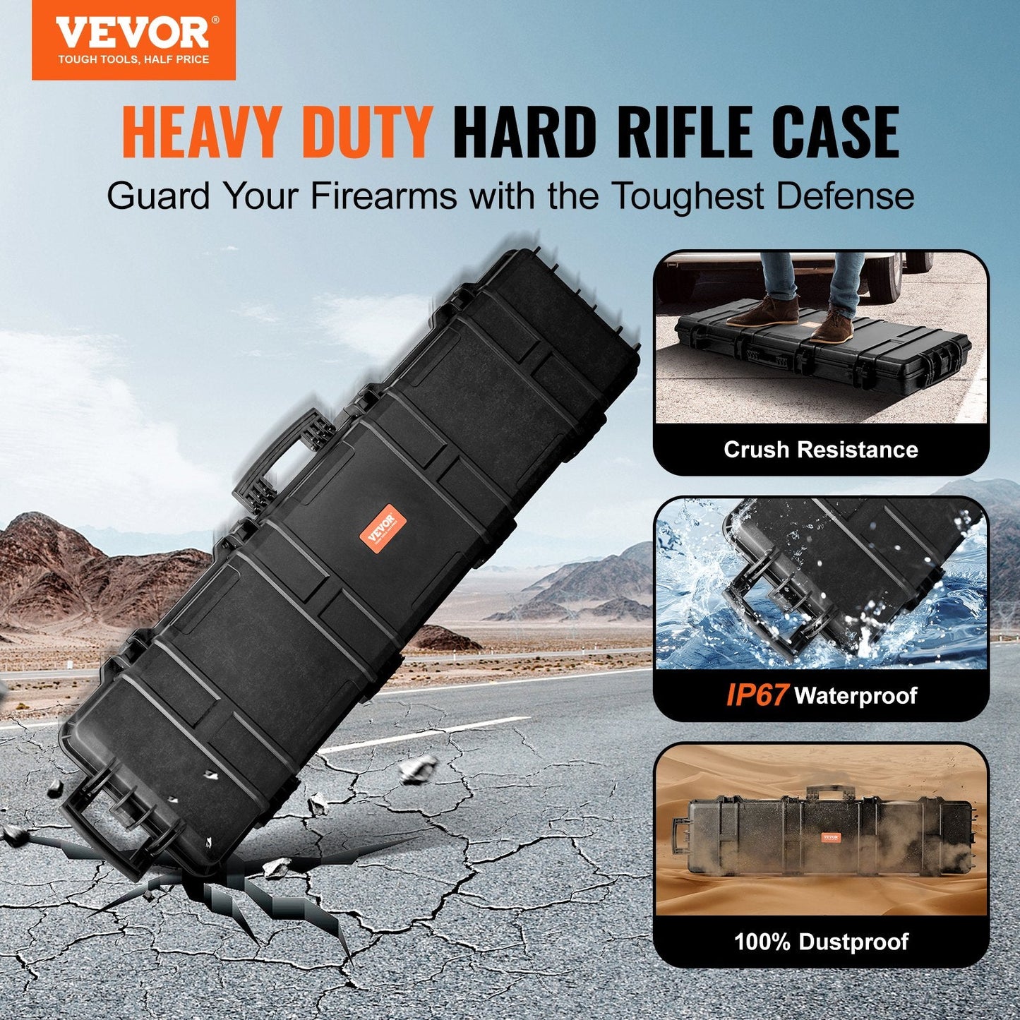 Heavy-Duty Lockable Rifle Case with Wheels, Waterproof & Crushproof, 1.27m