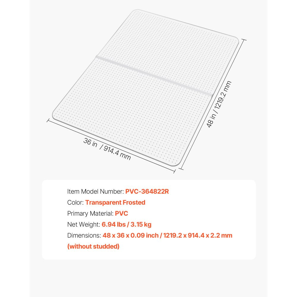 Chair Mat 915 x 1225 mm Office Chair Mat for Carpeted Floors Rectangular