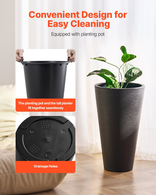 VEVOR Tall Planter Set of 2 Round Tapered Plant Pots 59 cm for Outdoor Indoor