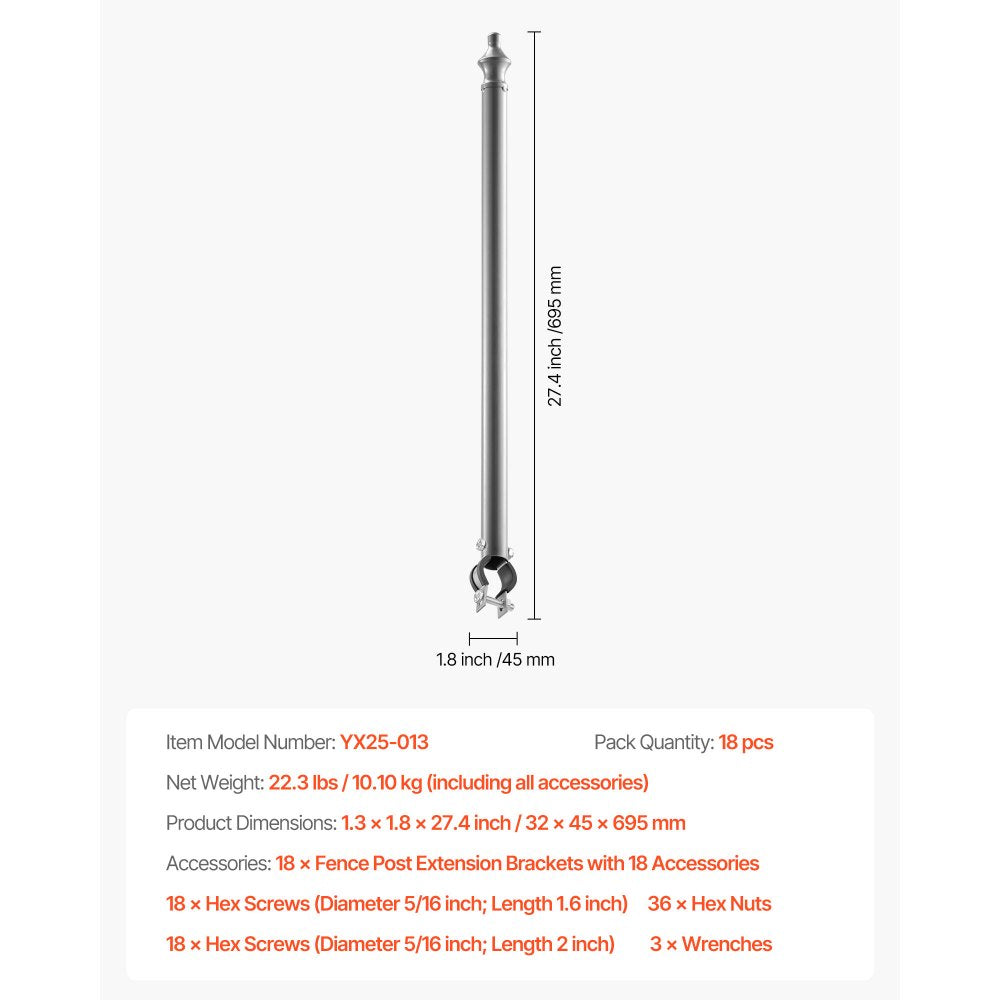 18Packs 695 mm Chain Link Fence Extender for 32-38 mm Top Rail U Bracket