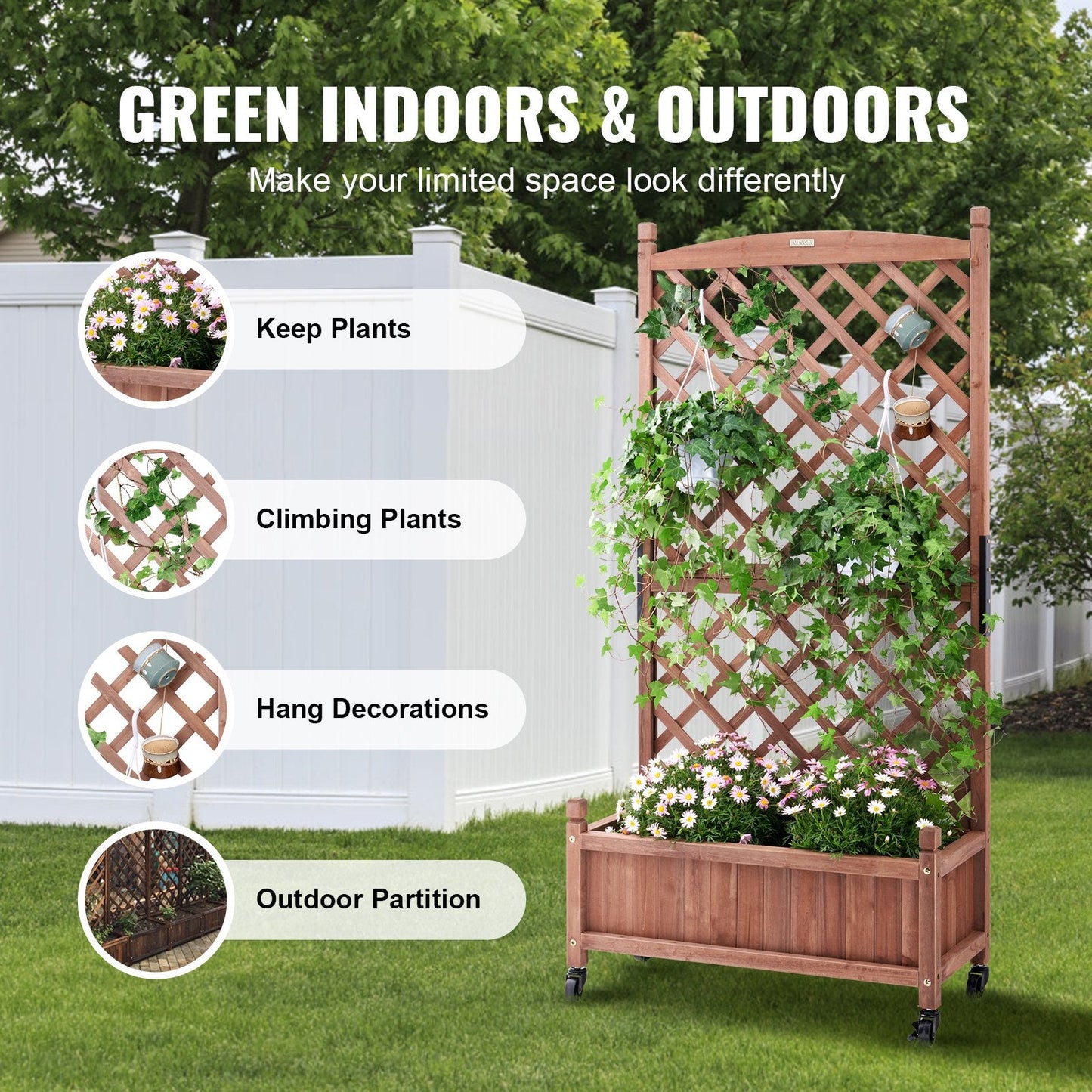 Outdoor Raised Garden Bed with Trellis, Fir Wood, Walnut, 75x33x156 cm