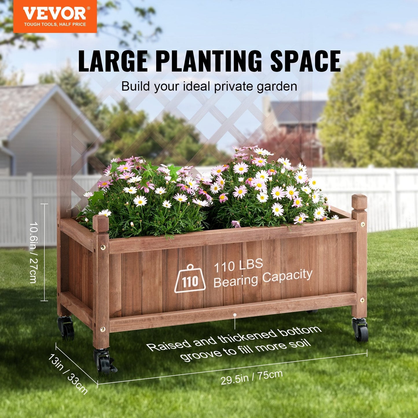2-Piece Wood Planter with Trellis, 1.5m x 0.33m x 1.56m, for Climbing Plants