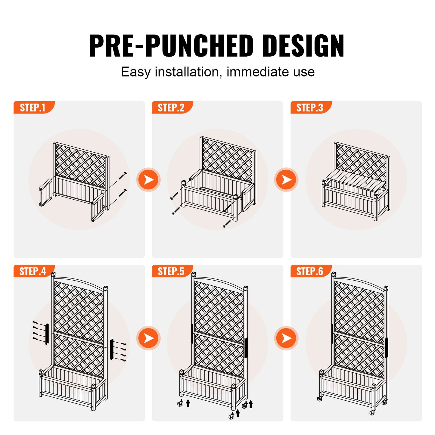 VEVOR 2PCS Raised Garden Bed with Trellis, 60"x13"x61.4" Outdoor Raised Wood Planters