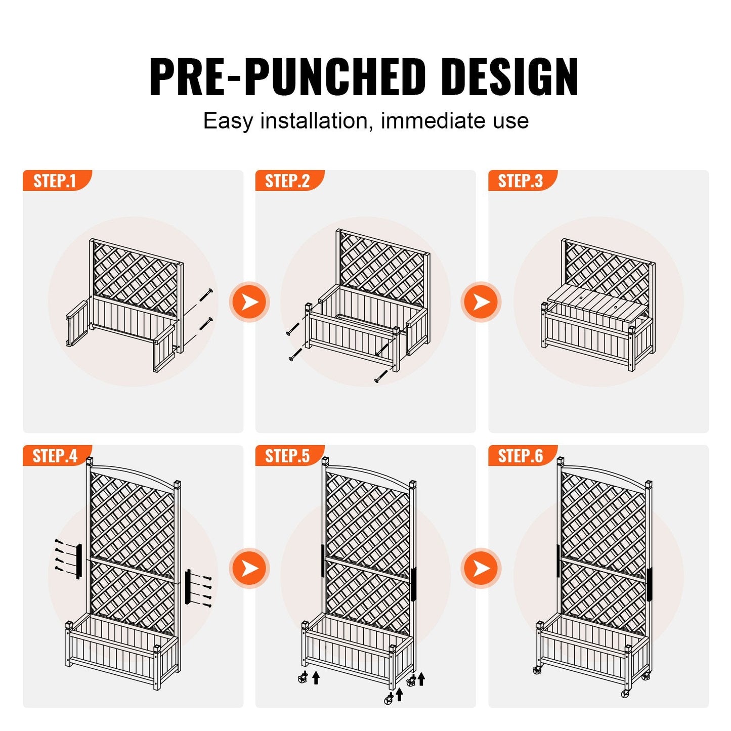 2-Piece Wood Planter with Trellis, 1.5m x 0.33m x 1.56m, for Climbing Plants
