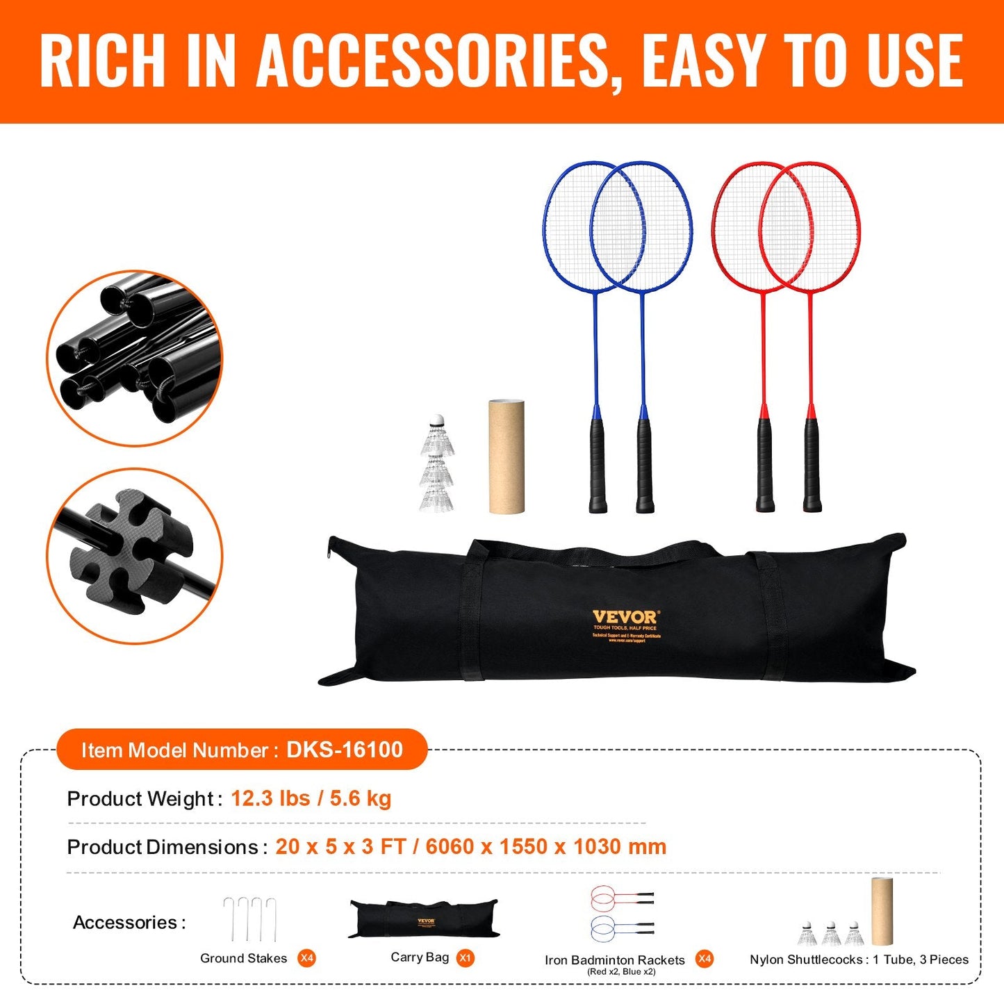 Adjustable Height 6m Multi-Sport Net: Badminton, Volleyball, Tennis & More