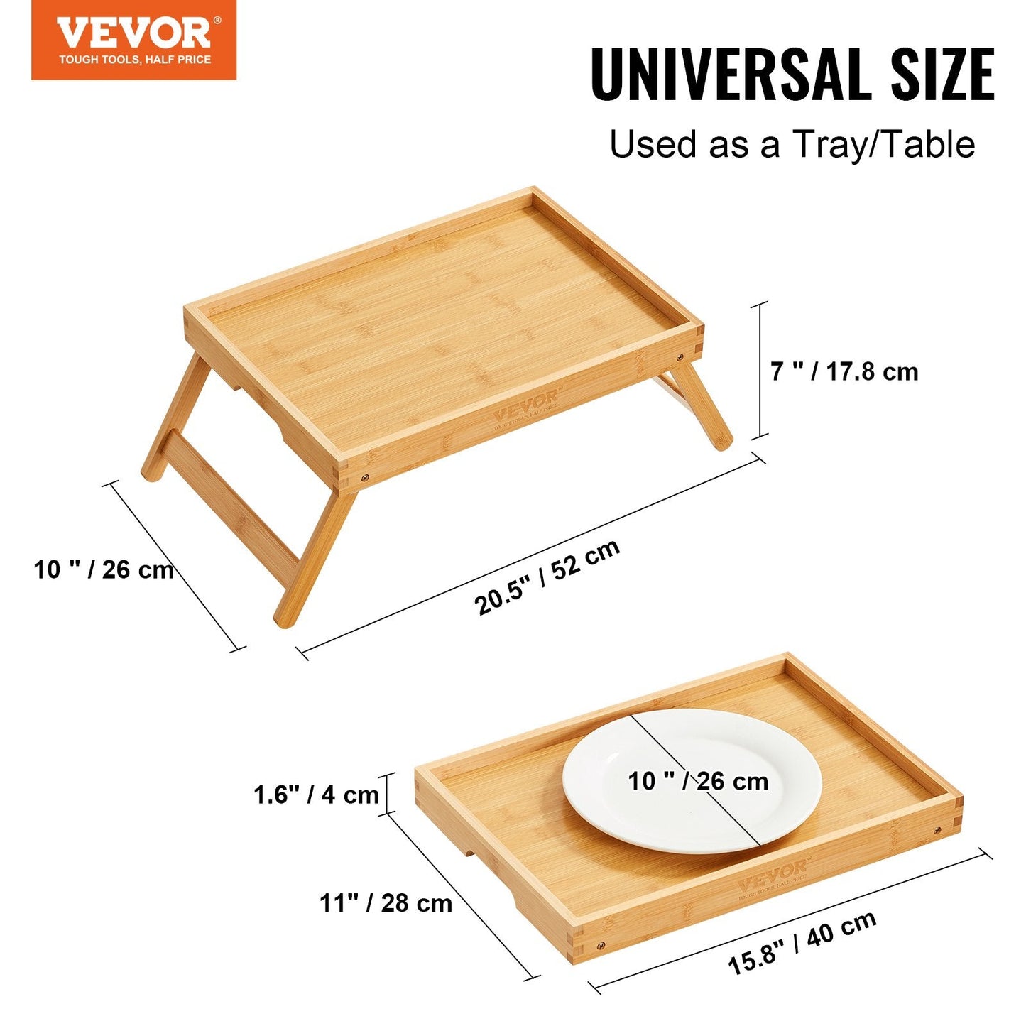 Bamboo Bed Tray Table with Foldable Legs, Portable Serving Desk, 0.78 kg