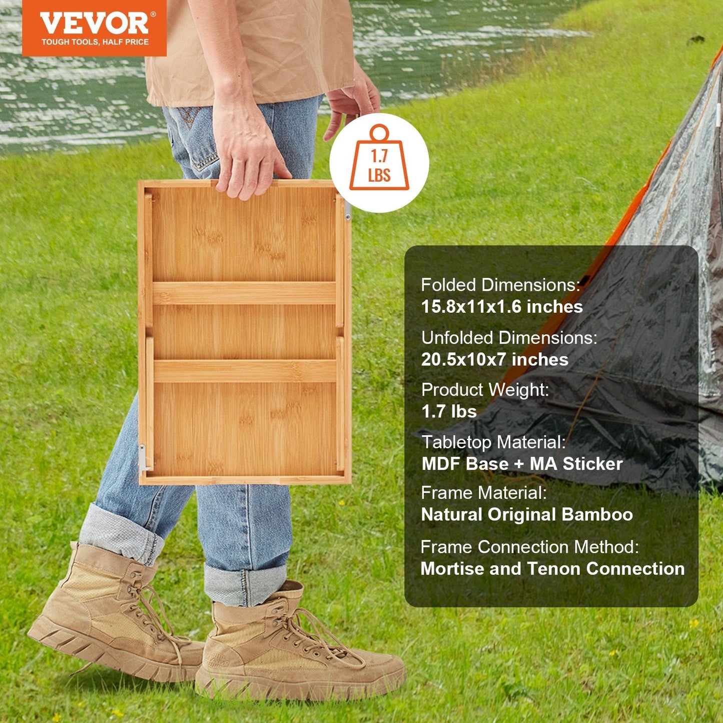 Bamboo Bed Tray Table with Foldable Legs, Portable Serving Desk, 0.78 kg