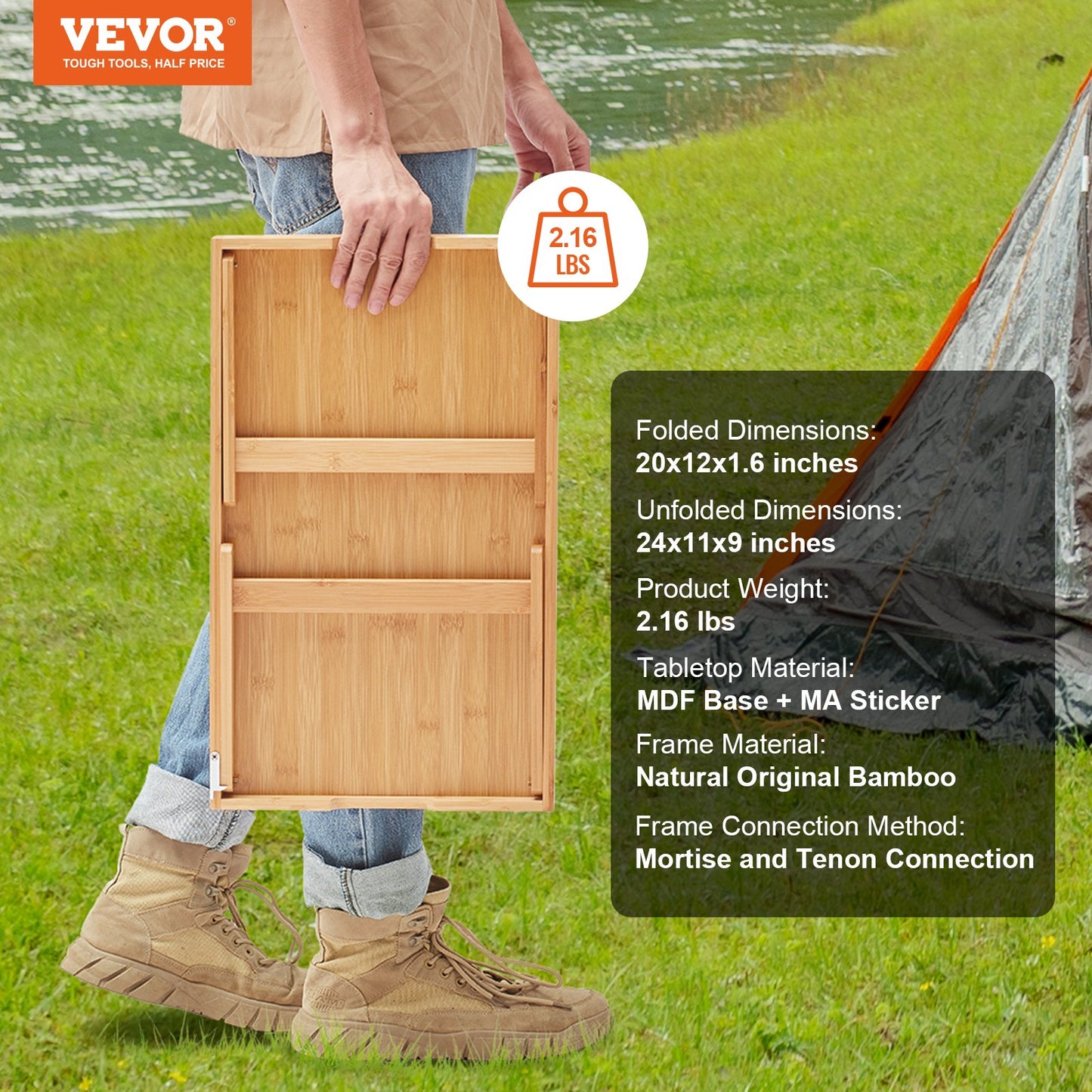 VEVOR Bed Tray Table with Foldable Legs, Bamboo Breakfast Tray for Sofa, Bed, Eating,