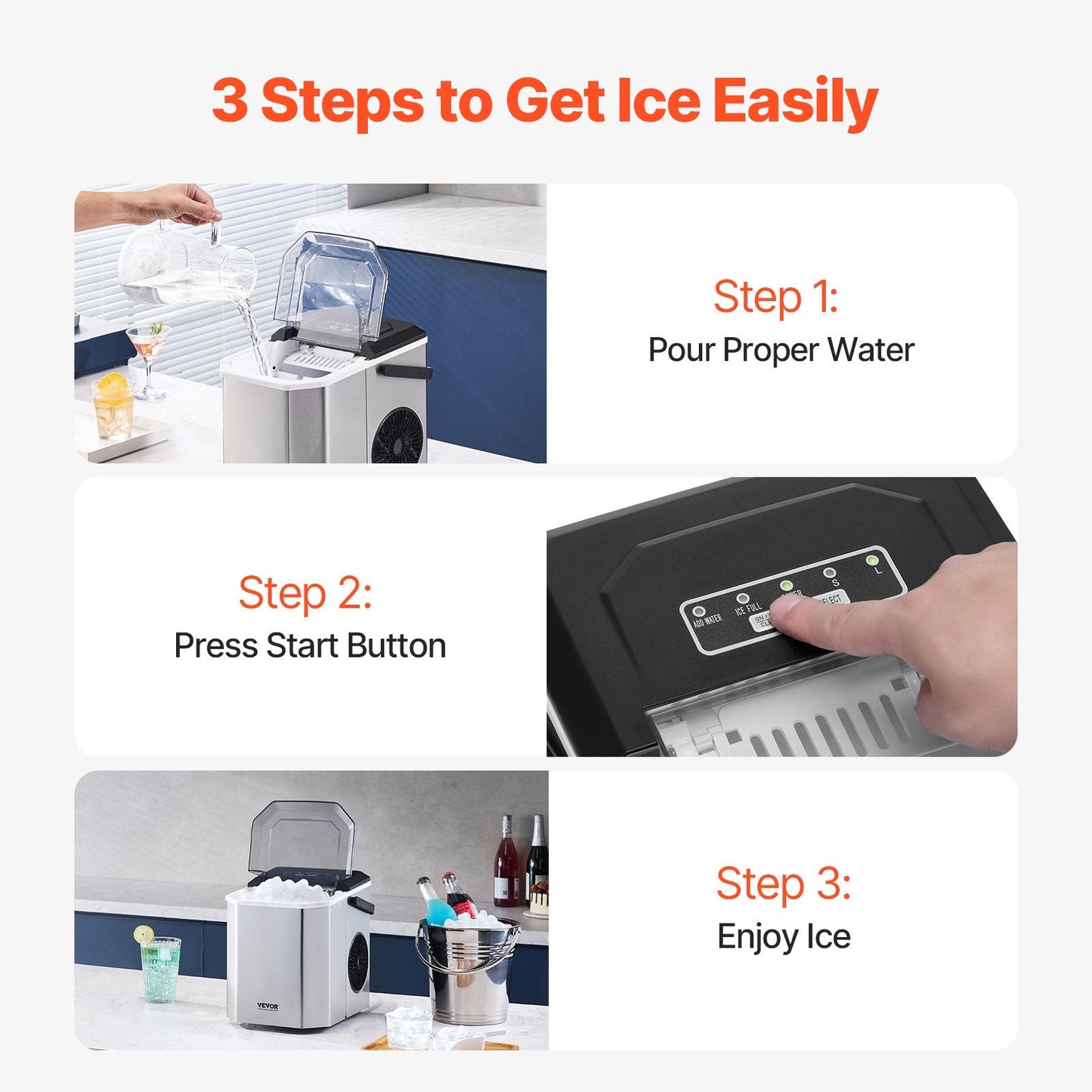 Portable Countertop Ice Maker, 12 kg/24H, Self-Cleaning, with Scoop and Basket