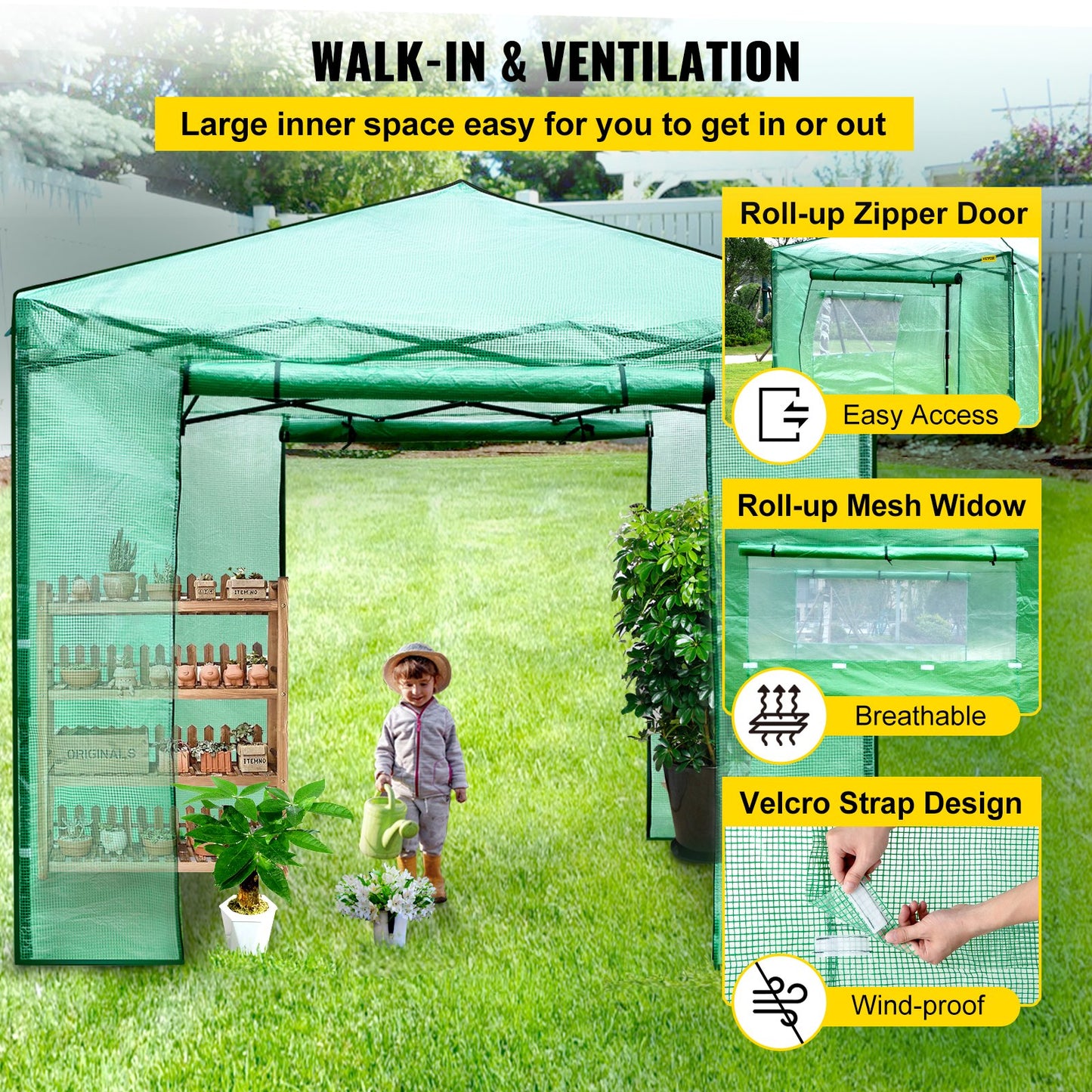 VEVOR 12\'x 8\'x 8\' Pop-Up Greenhouse, Set Up in Minutes, Portable Greenhouse with