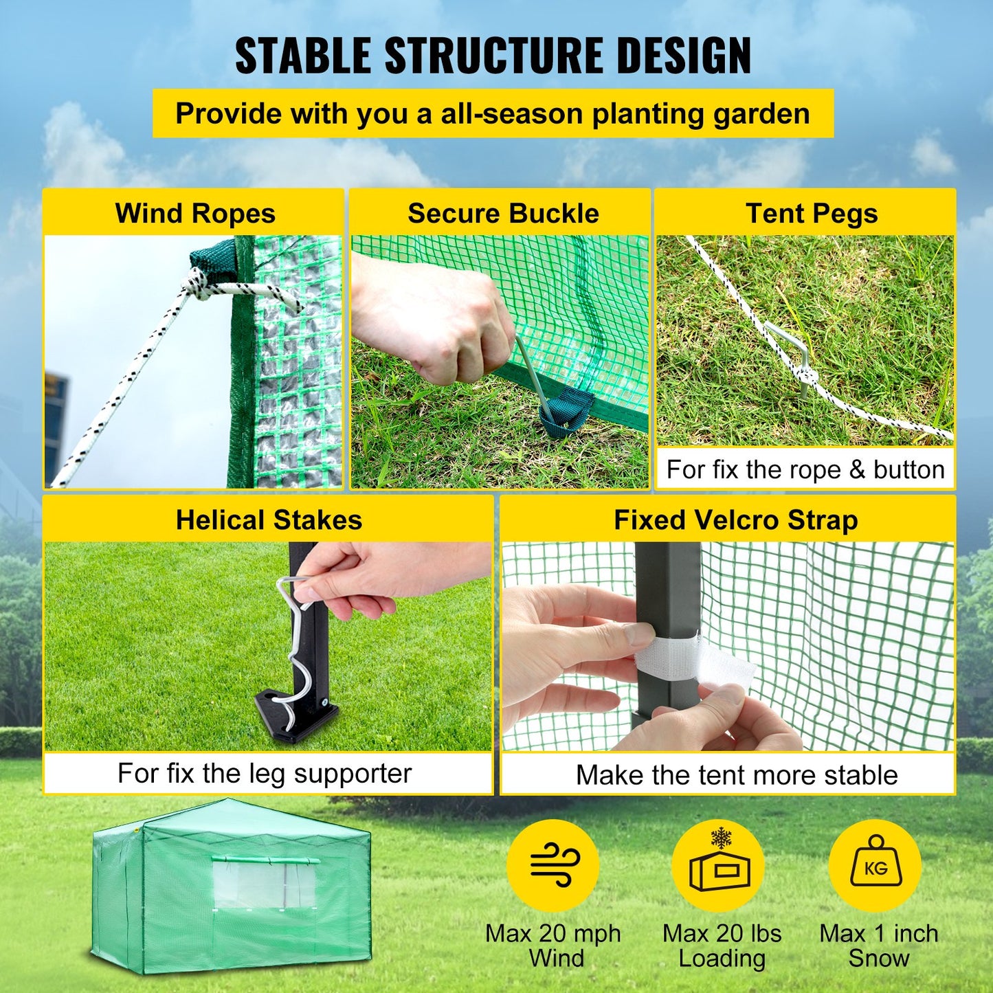 VEVOR 12\'x 8\'x 8\' Pop-Up Greenhouse, Set Up in Minutes, Portable Greenhouse with