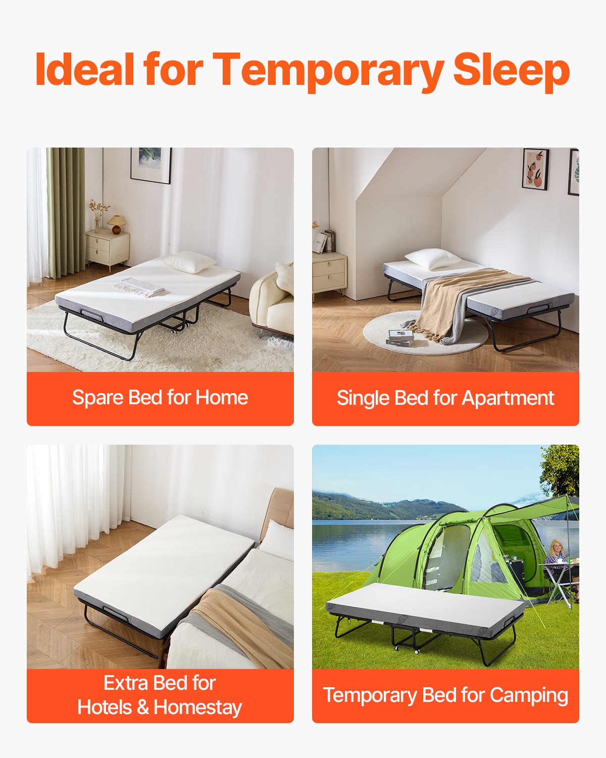 VEVOR Rollaway Bed Folding Bed with 100 mm Foam Mattress for Adults and Guest