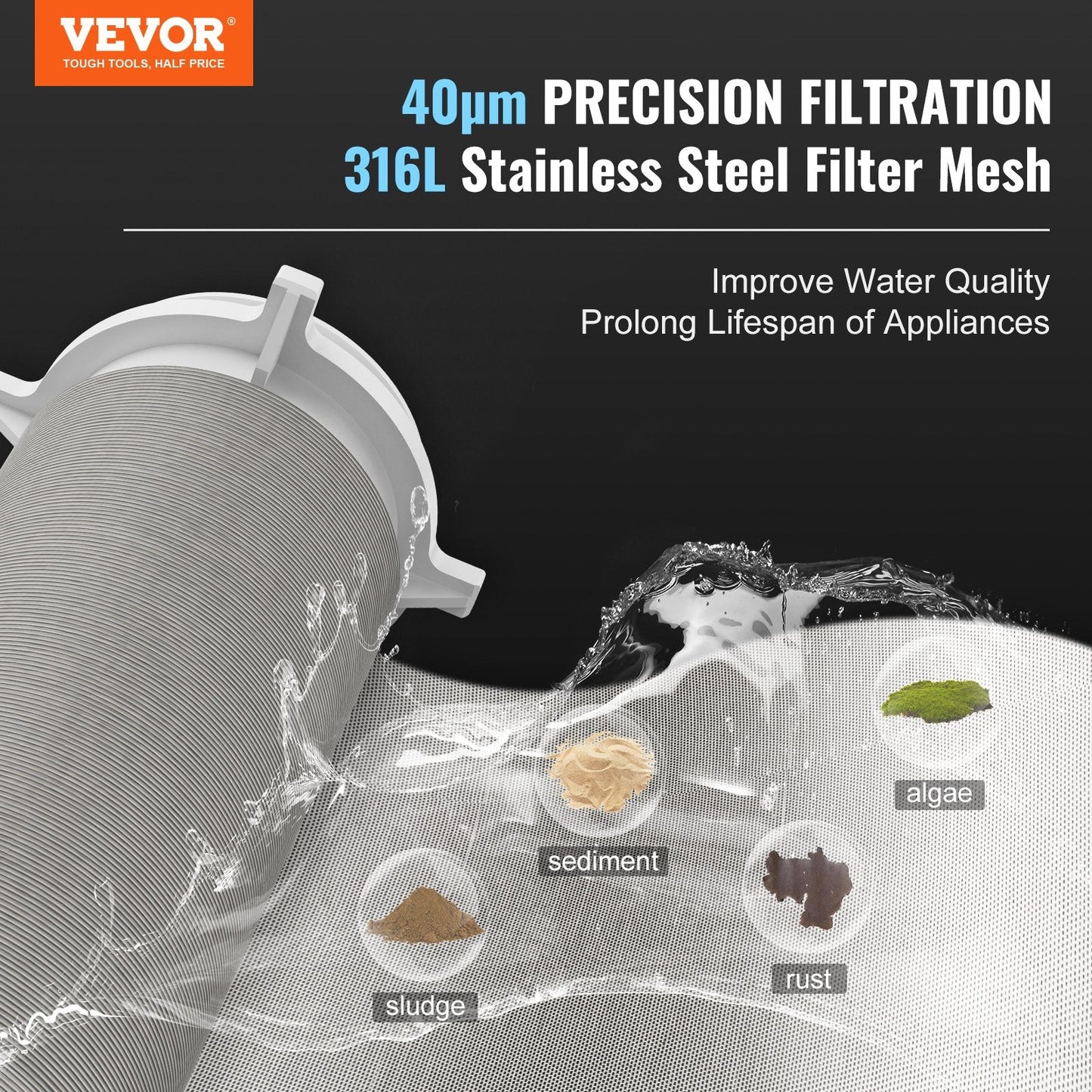 Whole House 40 Micron Sediment Filter, 0.025m for Well Water, 8 T/H Flow Rate