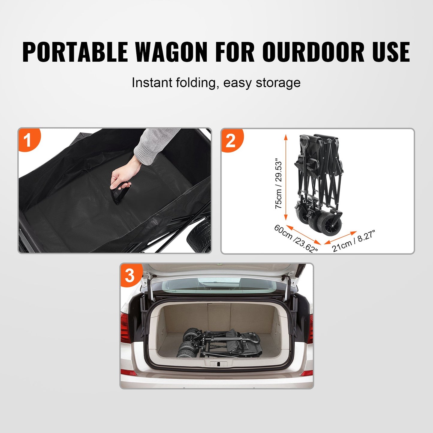 VEVOR Collapsible Folding Wagon, 3 cu.ft Beach Wagon Cart with All-Terrain Wheels,