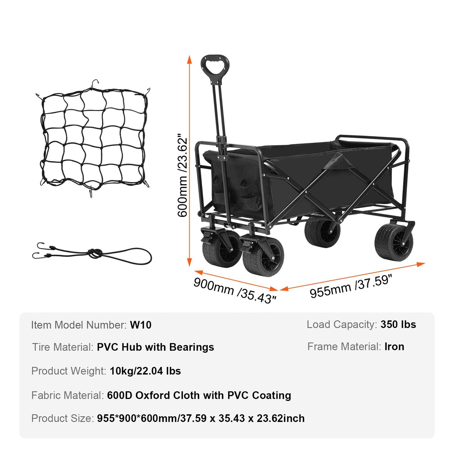 VEVOR Collapsible Folding Wagon, 3 cu.ft Beach Wagon Cart with All-Terrain Wheels,