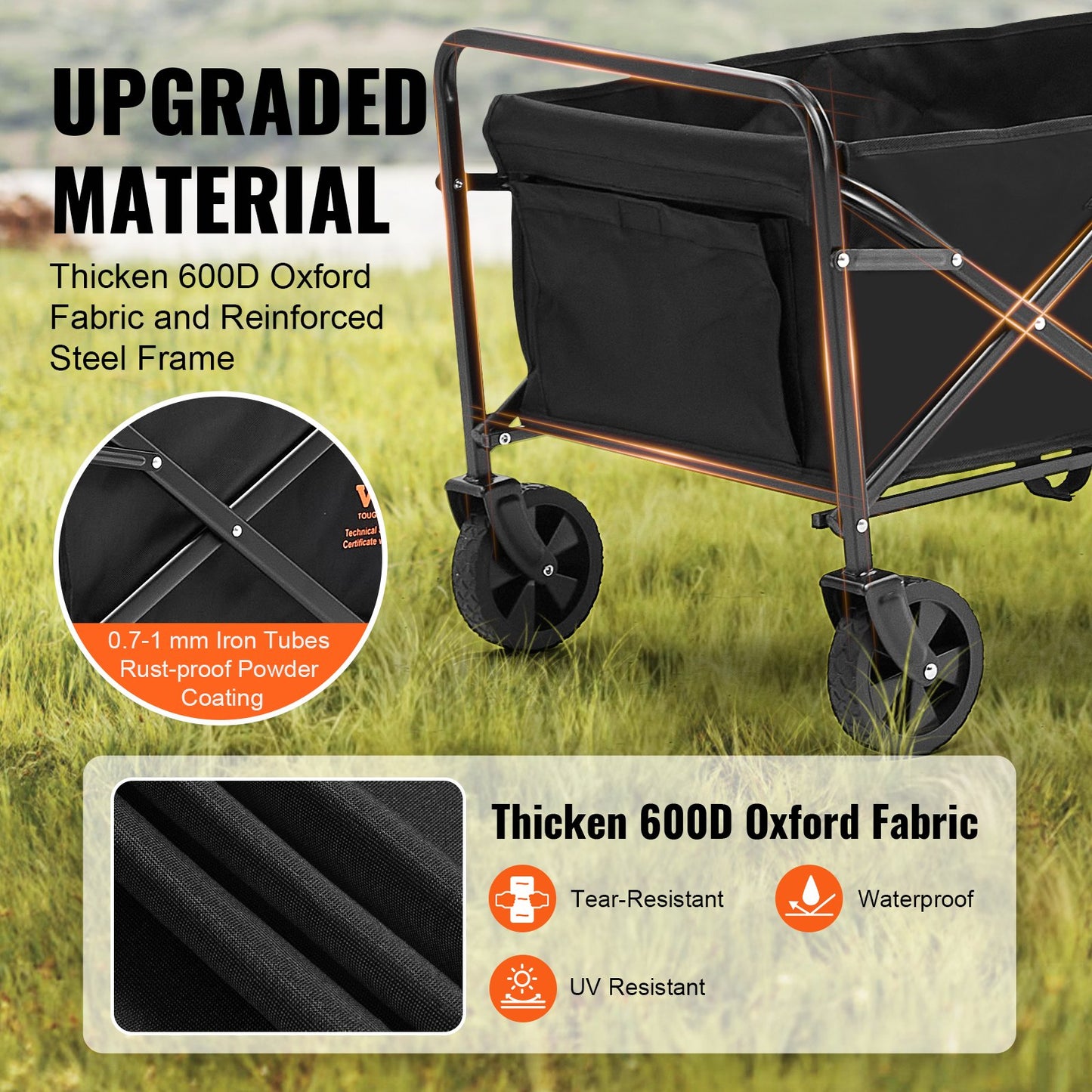 VEVOR Collapsible Folding Wagon, 2 cu.ft Beach Wagon Cart with All-Terrain 5in Wheels,