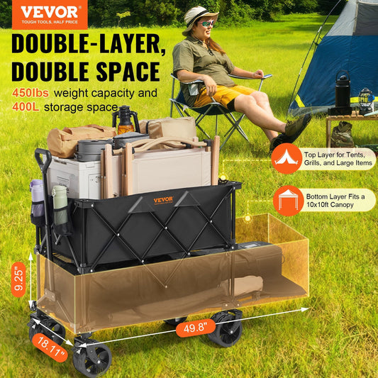 Upper 167 liter and lower 137 liter compartments organize tents, sleeping bags, picnic gear, and supplies