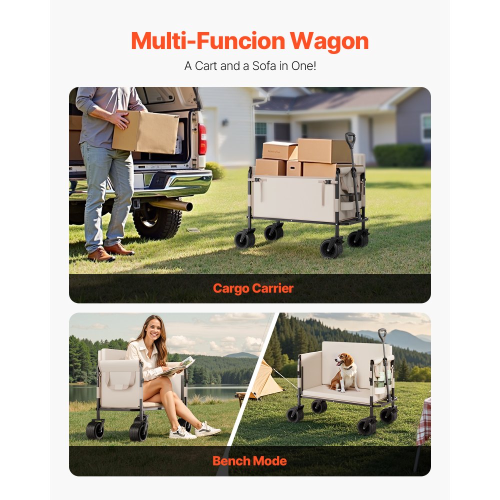 VEVOR Foldable Wagon Cart Converts to Bench 550lb Load & 220L Utility Wagon