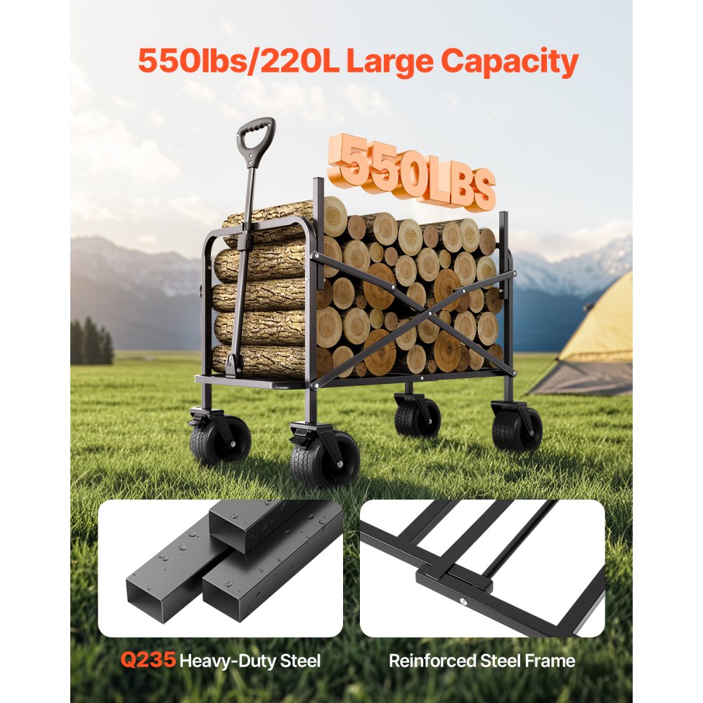 VEVOR Foldable Wagon Cart Converts to Bench 550lb Load & 220L Utility Wagon