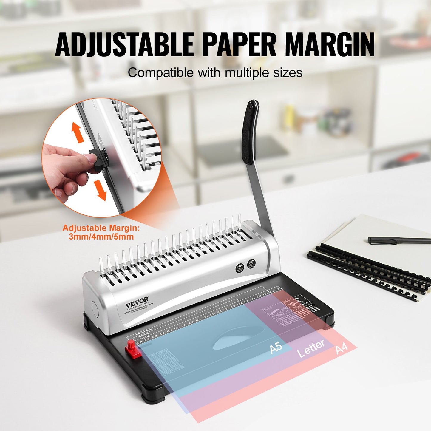 VEVOR Binding Machine, Comb Binding Machine 21-Holes Binding 450 Sheets, Book Binder