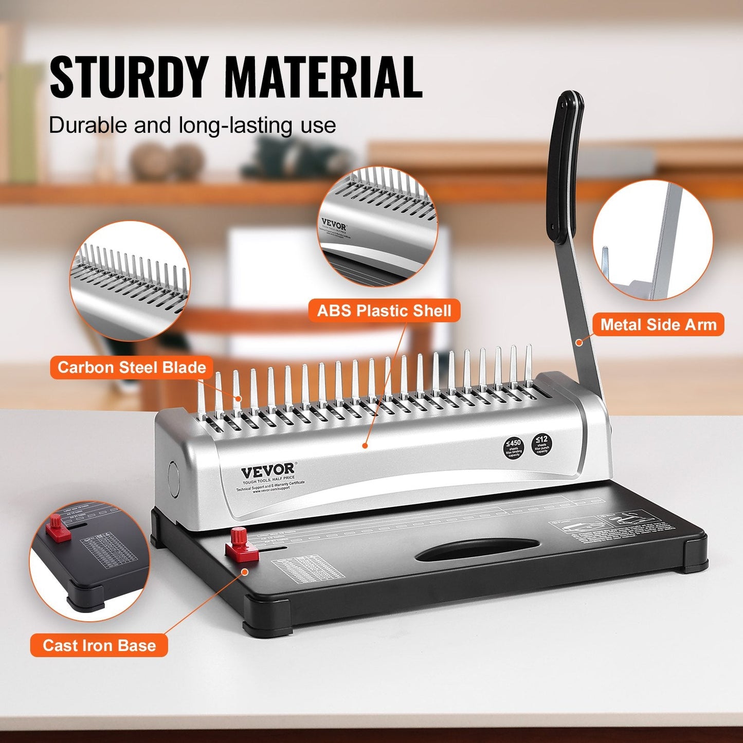 Heavy-Duty Comb Binding Machine, 21-Hole, Binds 450 Sheets, Includes 100 Spines