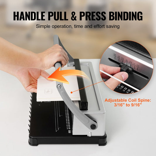 Manual Spiral Binding Machine, 34-Hole, Binds up to 120 Sheets, Adjustable Spines