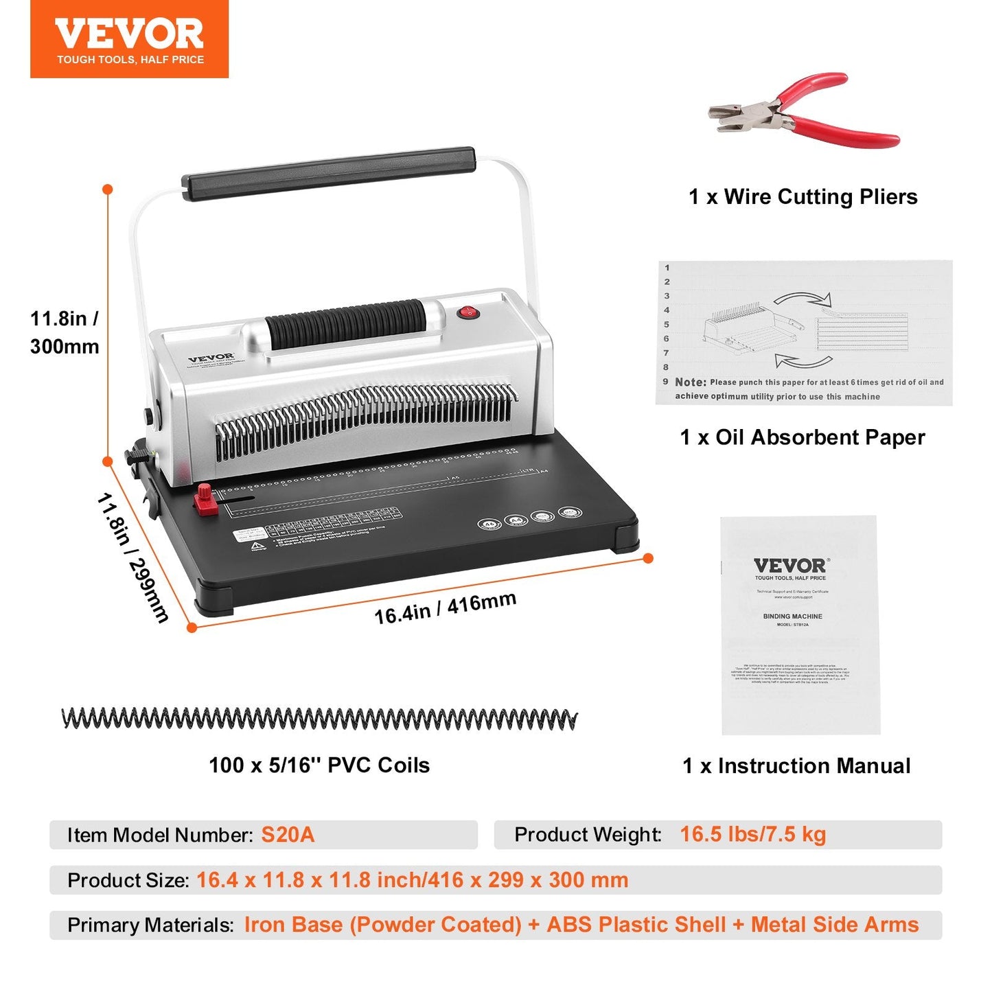 Manual Spiral Binding Machine with Electric Punch, Binds 500 Sheets, 46 Holes