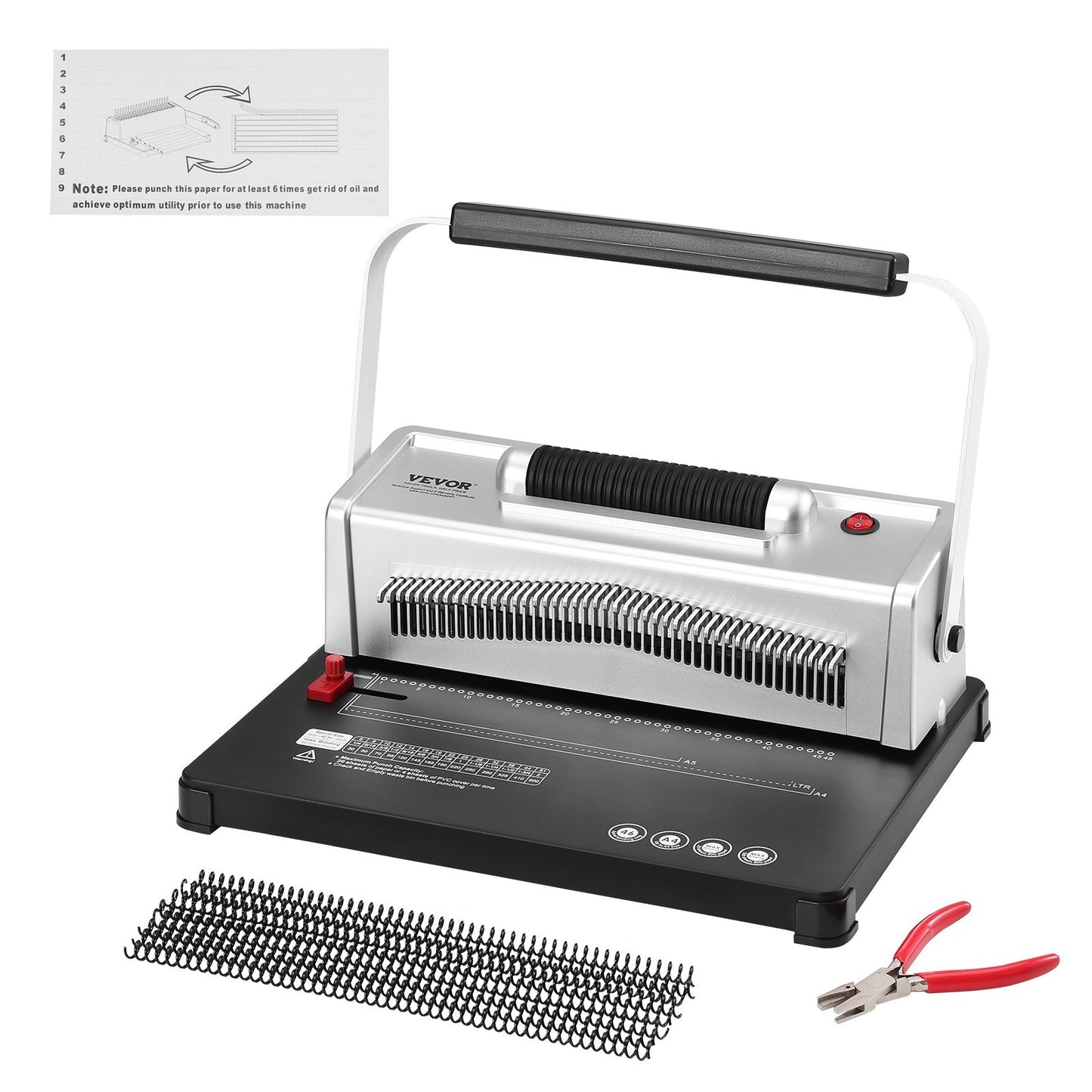 Manual Spiral Binding Machine with Electric Punch, Binds 500 Sheets, 46 Holes