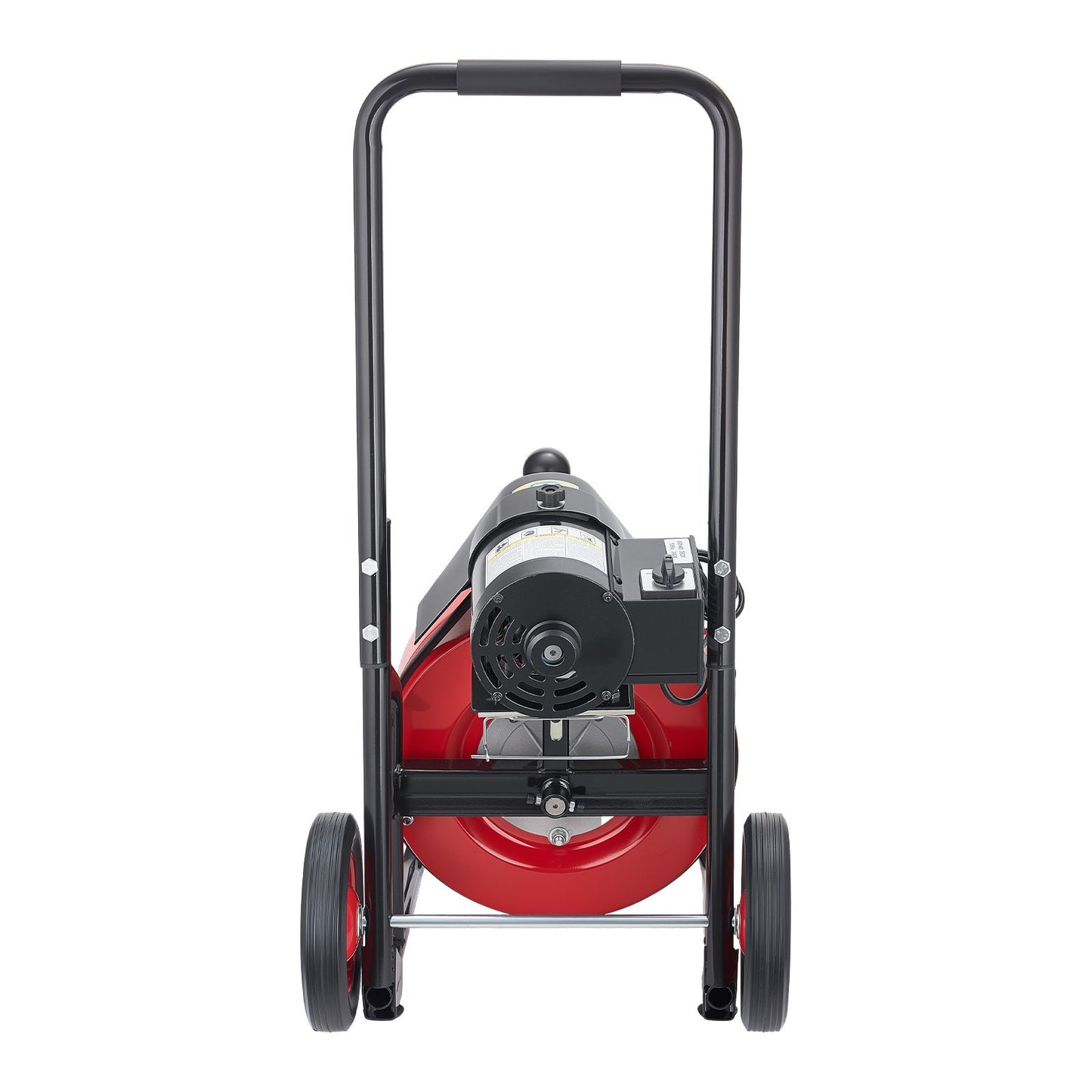 Drain Cleaner Machine 15m x 9.5mm, Auto Feed Sewer Snake Auger on Wheels, Portable Drain Cleaning Machine with 4 Cutters & Air-activated Foot Switch for 50mm to 100mm Pipes