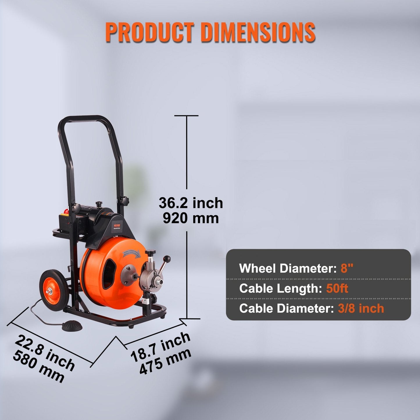 Electric Drain Auger with Automatic Feed, 15m x 9.5mm Cable, Indoor/Outdoor Use