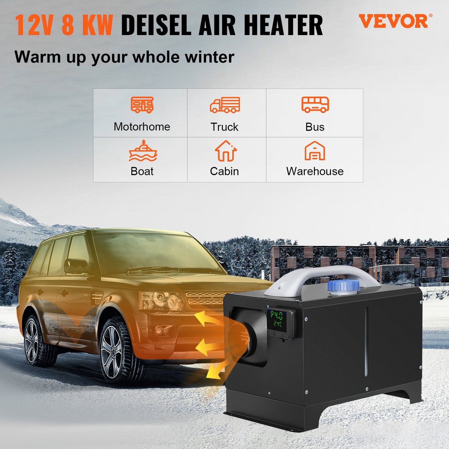 VEVOR Diesel Air Heater 8KW, All in One 12V Truck Heater, Parking Heater with Black