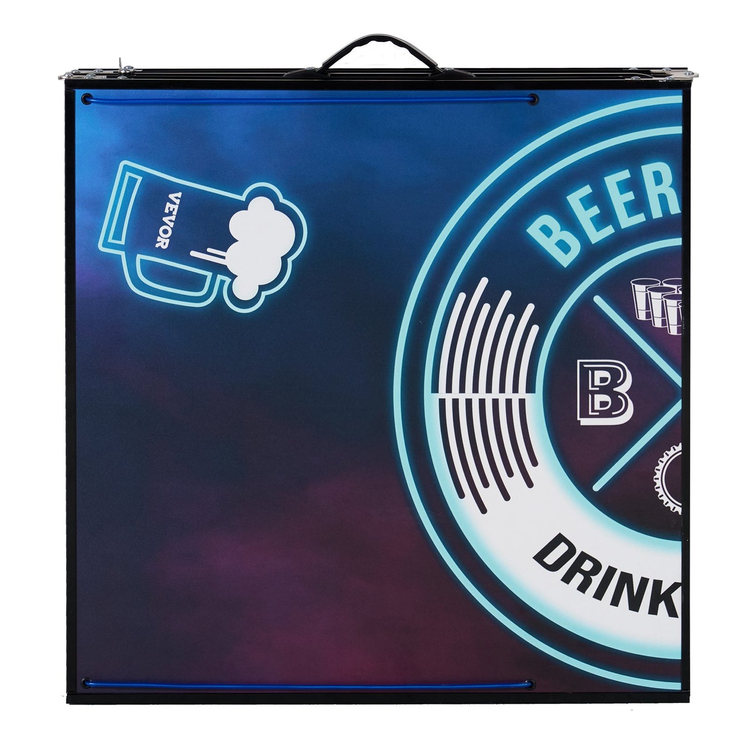 2.4 m Portable Beer Pong Table, LED Lights, Foldable Tailgate Table with Carrying Handles and 6 Pong Balls, Adjustable Height, Lightweight Table for Office, Tailgate Party, Travel & Camping