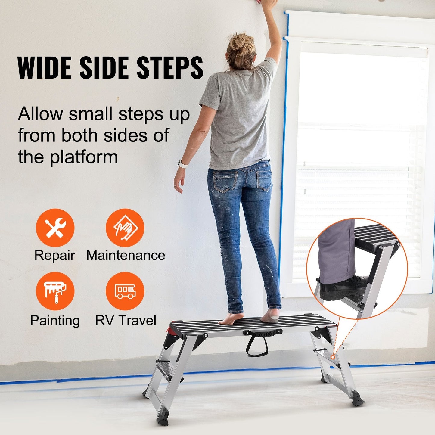 Aluminum Folding Work Platform, 200 kg Capacity, 1.28 m x 0.3 m, Non-Slip Feet